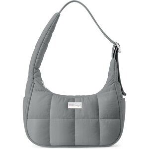 Chic Ultra Lightweight Hobo Tote and Mini Clutch - Grey with Zipper Closure